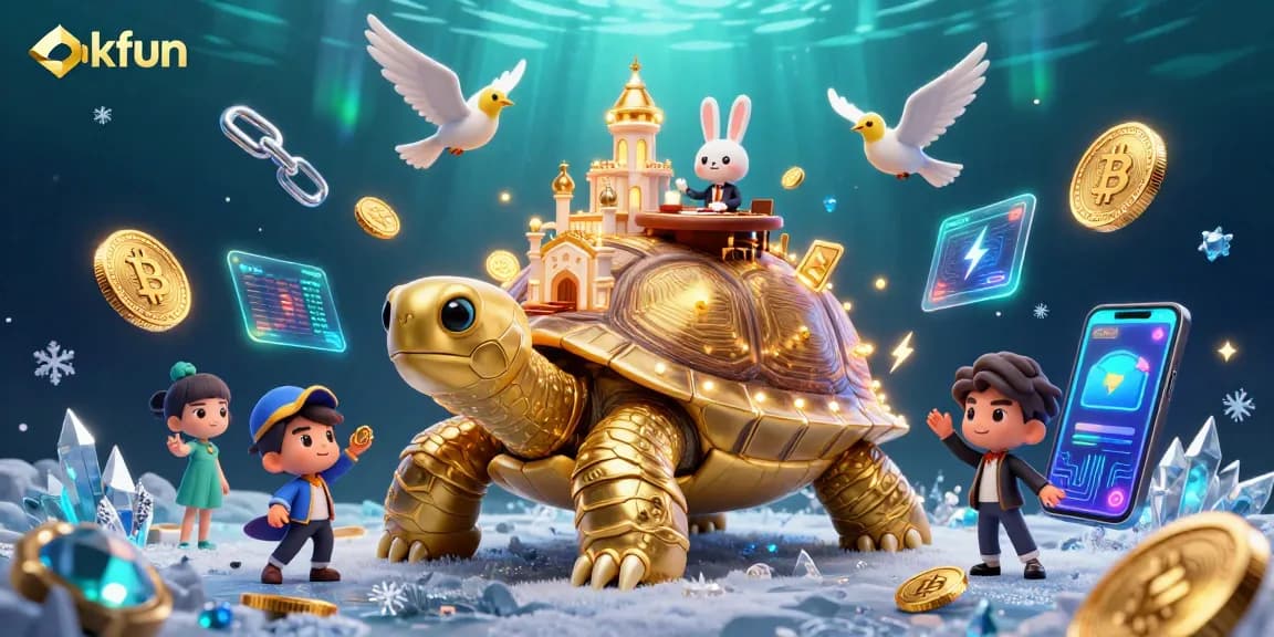 Play exciting games with okfun in a vibrant, dynamic casino scene showcasing a golden tortoise, coins, and a rabbit dealer.