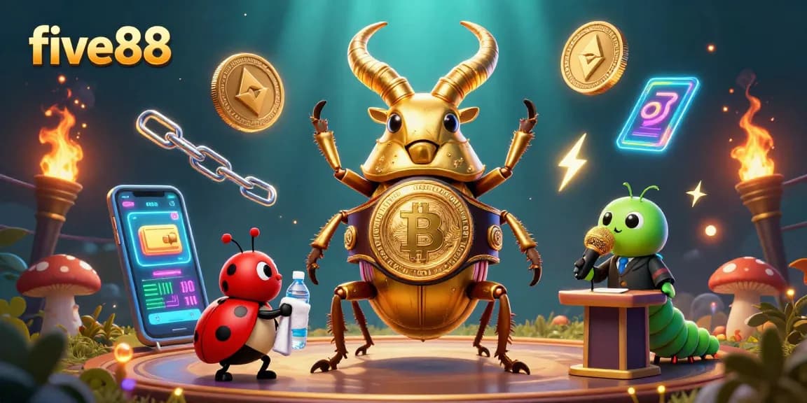 Experience five88 with a vibrant 3D illustration of unique characters in a dynamic casino setting.