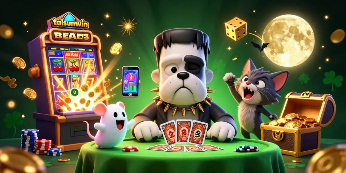 Experience the thrilling world of taisunwin, with intense card dealing and festive casino symbols.