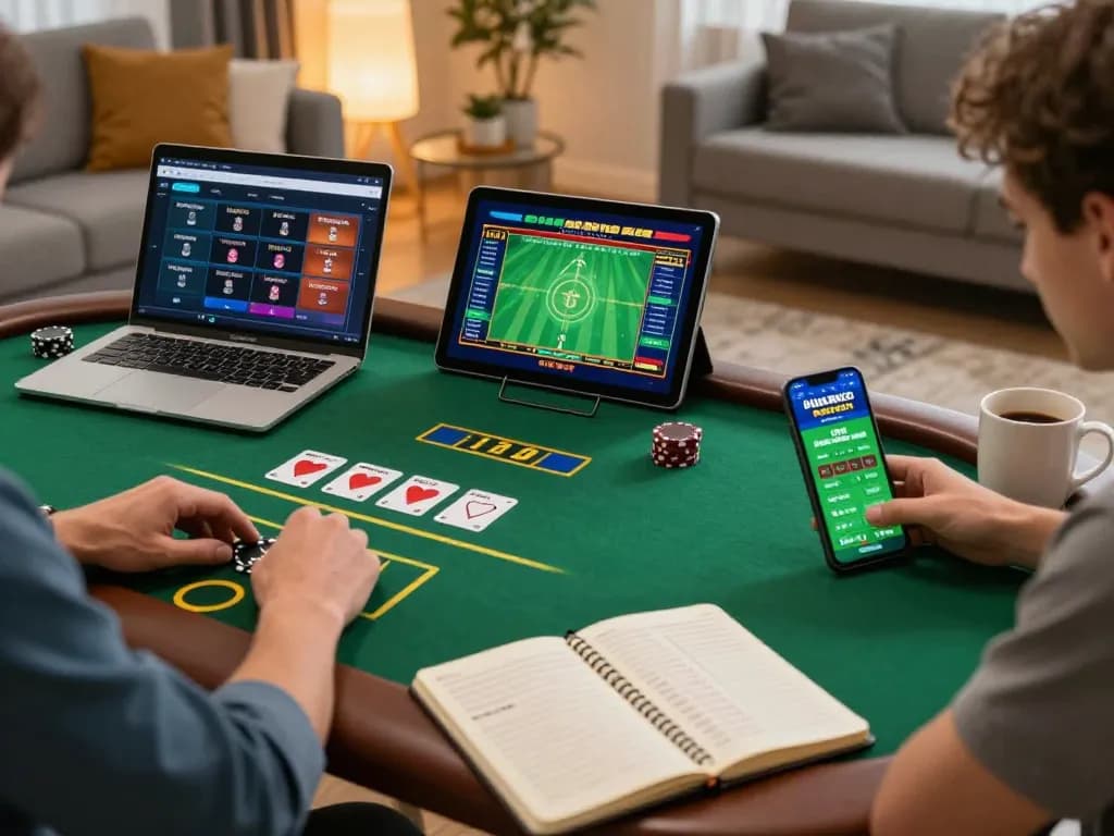 KP88 user enjoying multiple gaming activities on devices with cozy home ambiance
