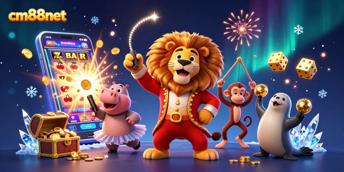 Engage with the exciting world of cm88net through vibrant 3D casino illustration of lively characters and games.