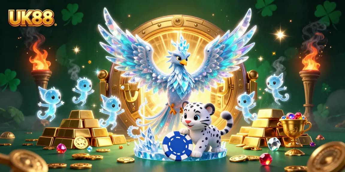 Engage in exciting gameplay at UK88 with vibrant characters and elements around a treasure vault.