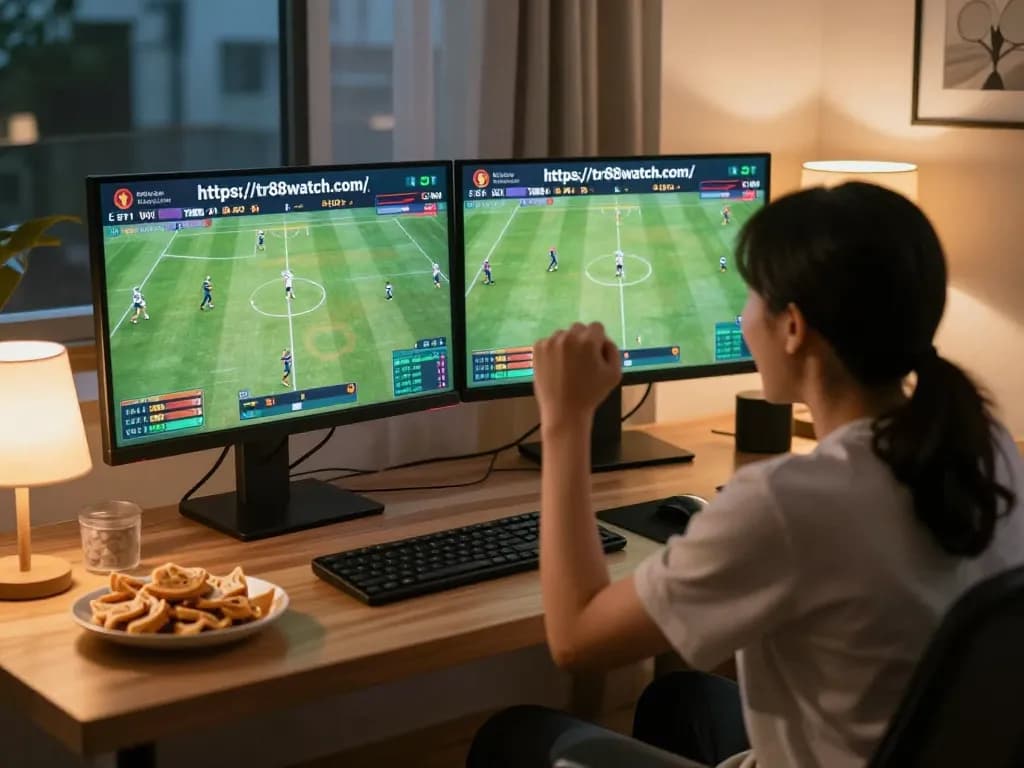 Person placing a bet on https://tr88watch.com/ while watching live sports at home, capturing excitement.