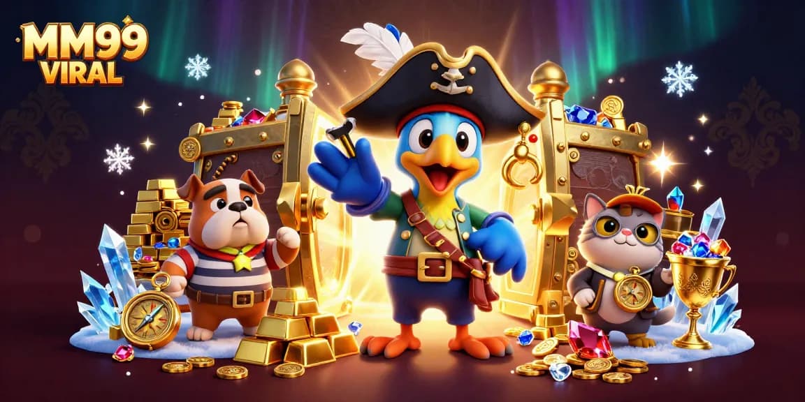 Engage in thrilling gaming with MM99 VIRAL featuring animated pirate characters and treasure elements