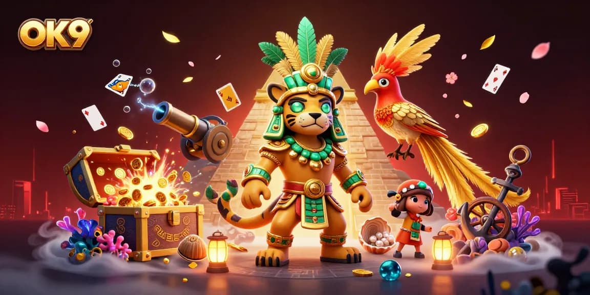 Engage in thrilling online gaming at OK9 with vibrant 3D characters and immersive casino elements.