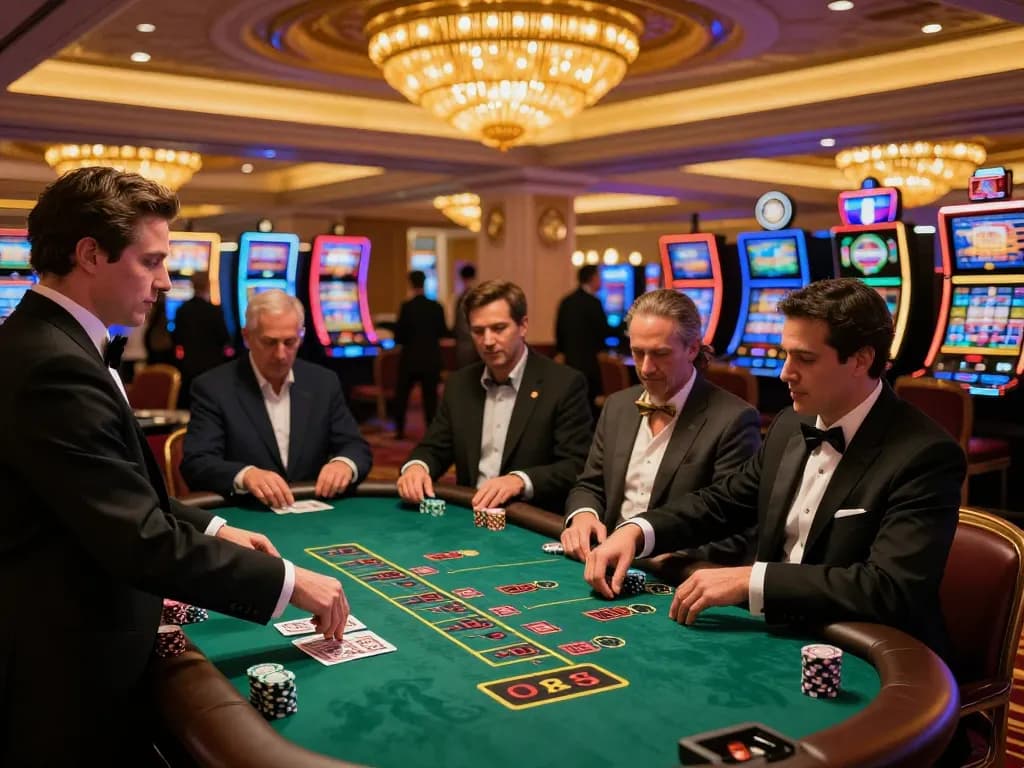 Strategic betting action at HITCLUB blackjack table in upscale Vegas casino atmosphere.