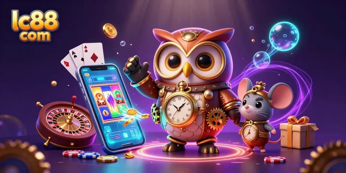 Experience top-notch gaming at lc88 com with a vibrant 3D casino scene filled with exciting slot games and immersive characters.