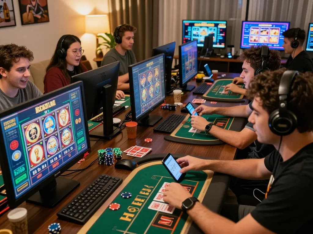 Engaging players enjoying their favorite games, showcasing tải rik vip excitement and vibrant atmosphere in a cozy setting