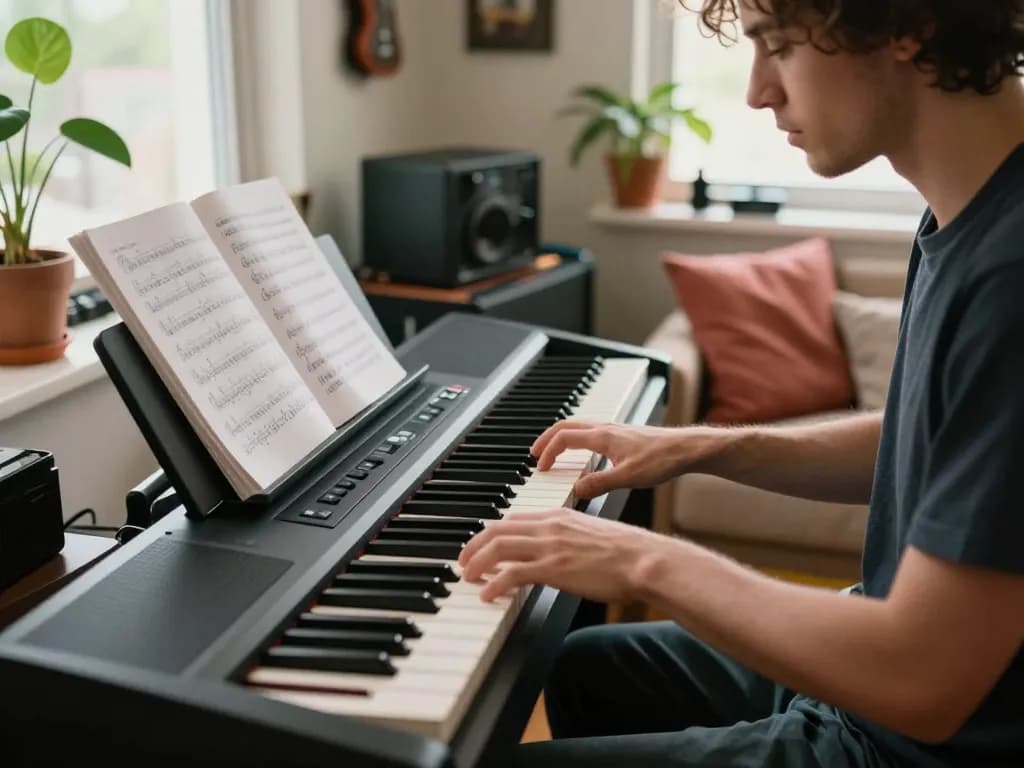 Embrace the joy of music with a go 88 digital piano in a cozy studio setting.