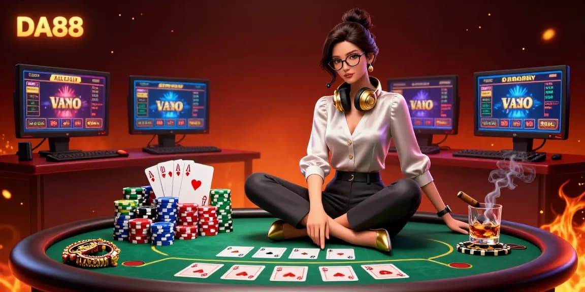 Experience thrilling gaming at DA88 with a stylish professional gamer in a rich casino scene