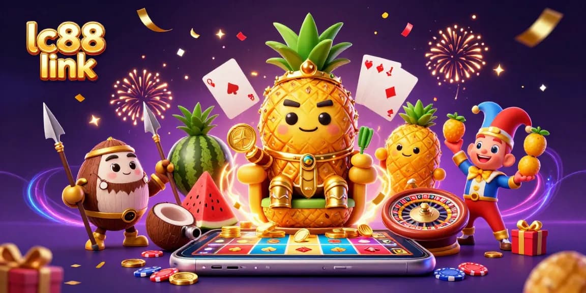 Spin to win at lc88 link with our vibrant beach casino scene featuring the golden pineapple king!