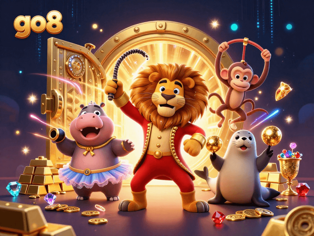 Experience winning fun at go8 with a 3D circus scene filled with treasures from the casino.