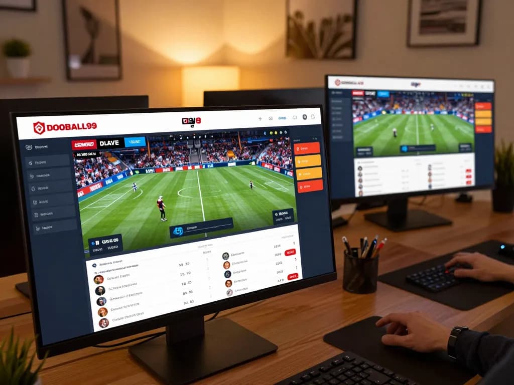 Betting on live sports with DOOBALL99 app in a cozy home office.