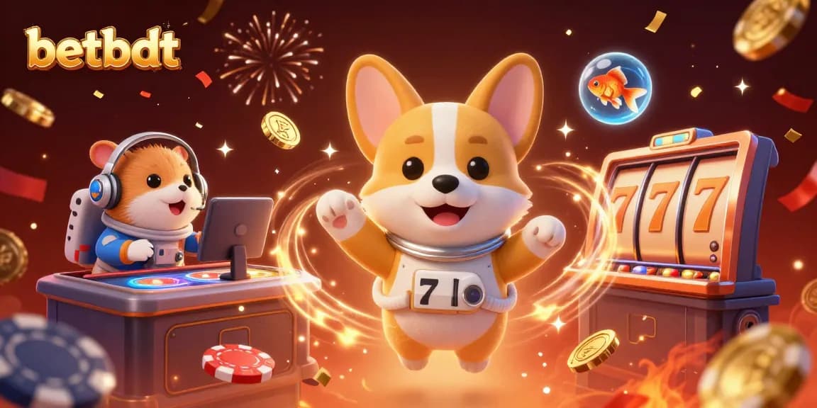 betbdt captures an astronaut corgi playing in a lively space casino filled with floating rewards.