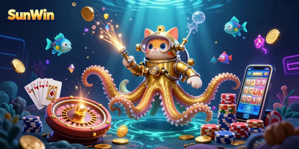 Experience thrilling gameplay with SunWin's immersive casino adventure featuring golden kraken and vintage diver.