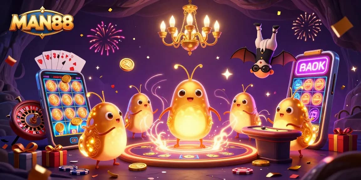 Experience the vibrant glow of MAN88 in this lively casino scene filled with action and excitement.