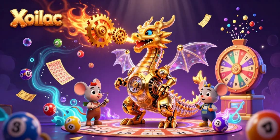Xoilac engages in thrilling lottery and bingo action with dynamic colorful elements to enhance your gaming experience.