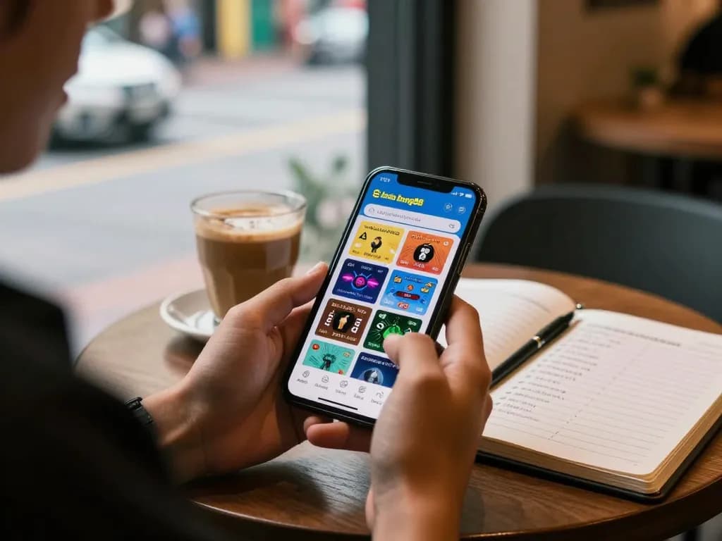 Using nhà cái bong88 app for sports betting in a cozy coffee shop atmosphere.