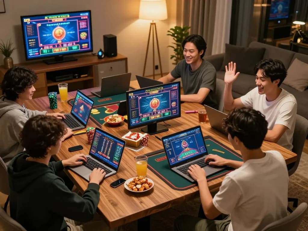 Good88 players engaged in strategic online gaming with vibrant visuals and friendly atmosphere.