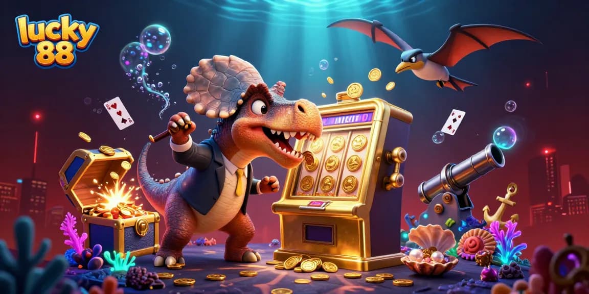 Headbutting slot machine for jackpot coins in the lucky 88 casino scene.
