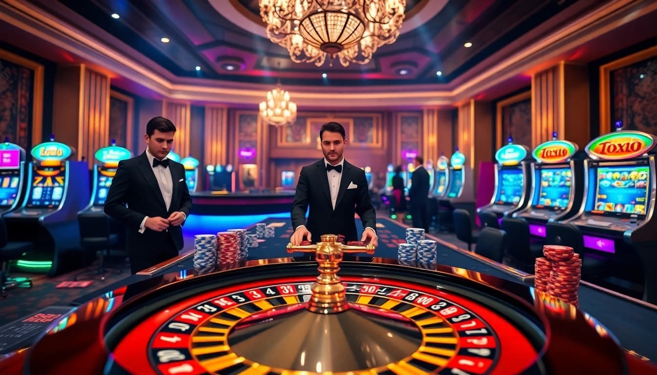 Experience the thrill of 789f with vibrant casino tables, roulette wheels, and poker chips.