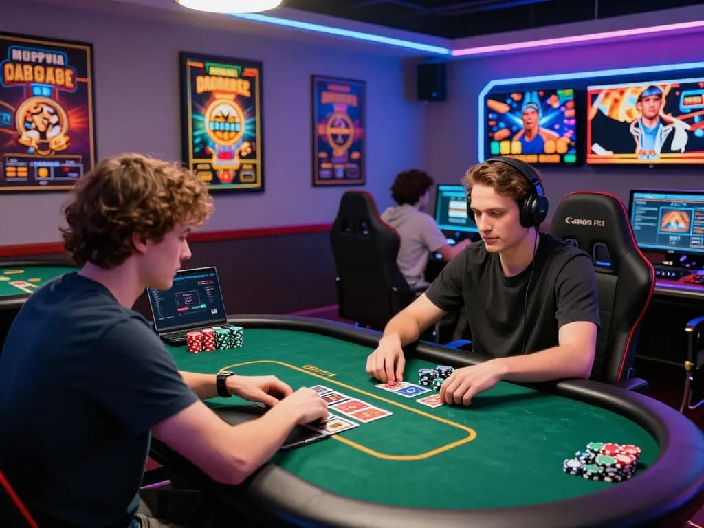 Engaged player at rik vip online casino table with cards and chips, vibrant atmosphere