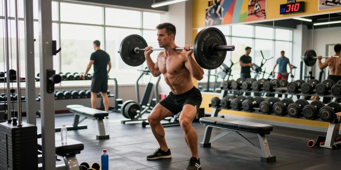 A bodybuilder lifting weights at Steroide Boutique gym, showcasing strength and dedication in a vibrant fitness atmosphere.