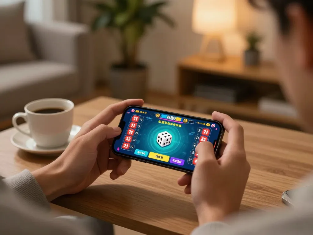 Player engaged in a live tai xiu game on smartphone, showcasing online gambling excitement.