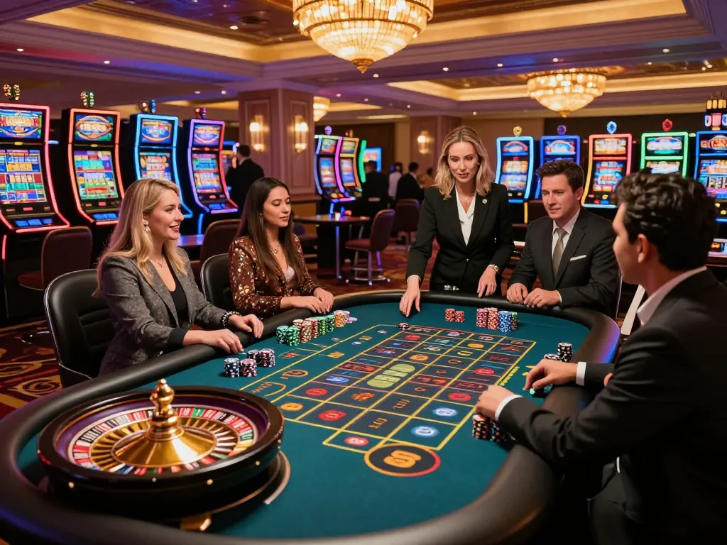 Engaging scene at Hitclub roulette table, players placing bets with vibrant chips while a croupier spins the wheel.