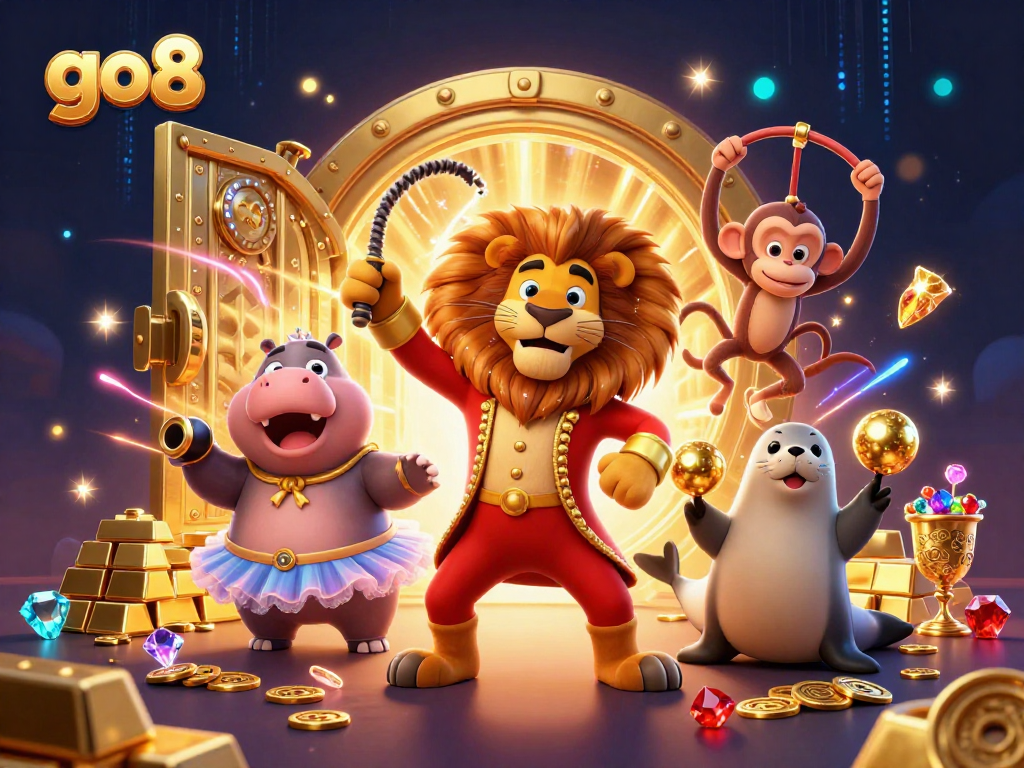 Experience winning fun at go8 with a 3D circus scene filled with treasures from the casino.