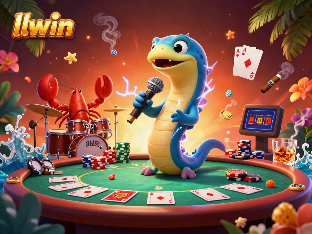 llwin features an electrifying underwater casino scene with a DJ eel and vibrant game elements.