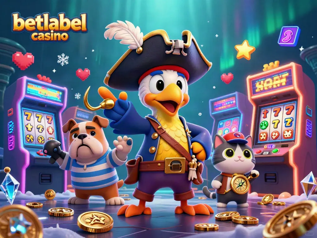 Engage in thrilling action at BetLabel Casino with a vibrant 3D illustration of characters and gaming elements.