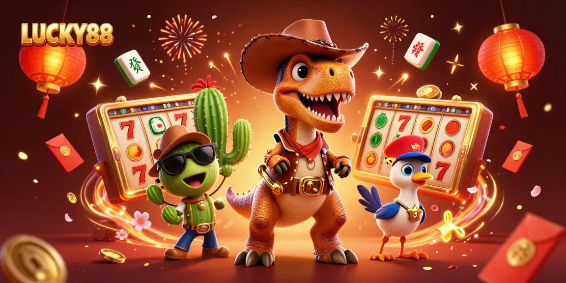 Experience the vibrant world of LUCKY88 with dynamic slot games and colorful characters.
