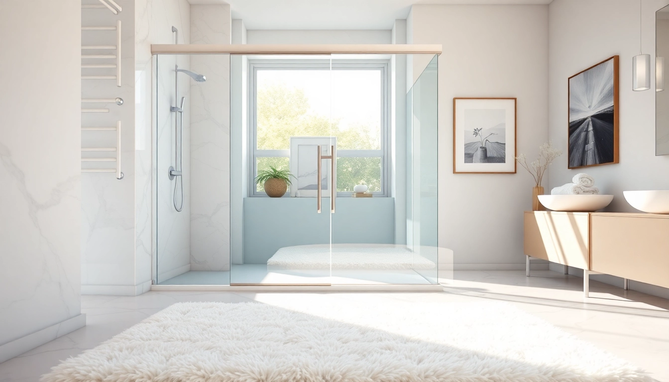 Showcase a stylish shower screen sliding door in a modern bathroom with natural lighting.