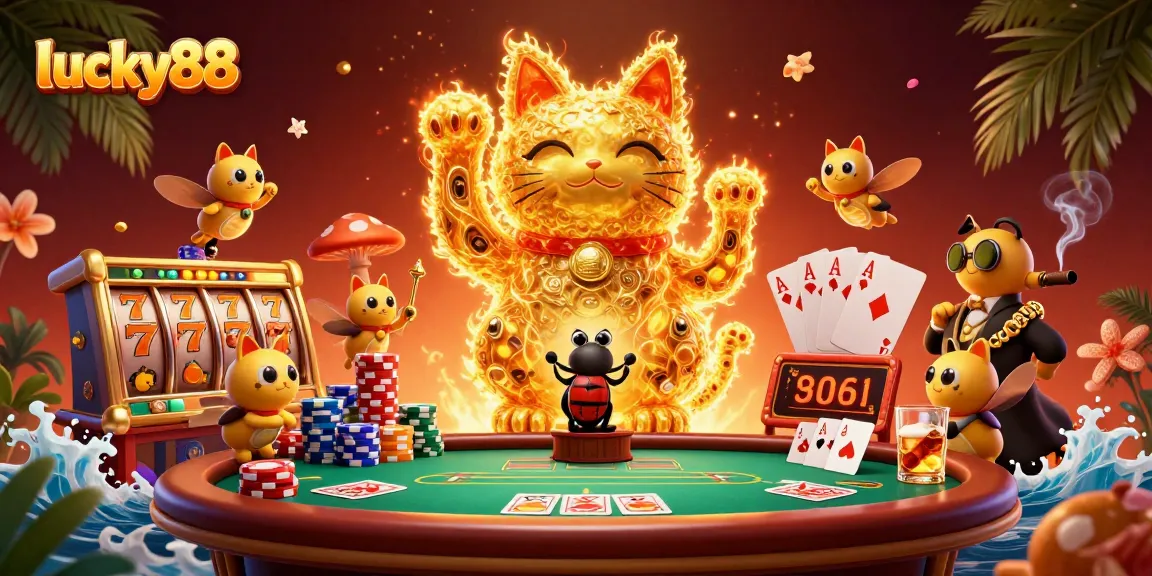 Experience the exciting gaming world of lucky88 with vibrant symbols and golden fireflies lighting up the scene.