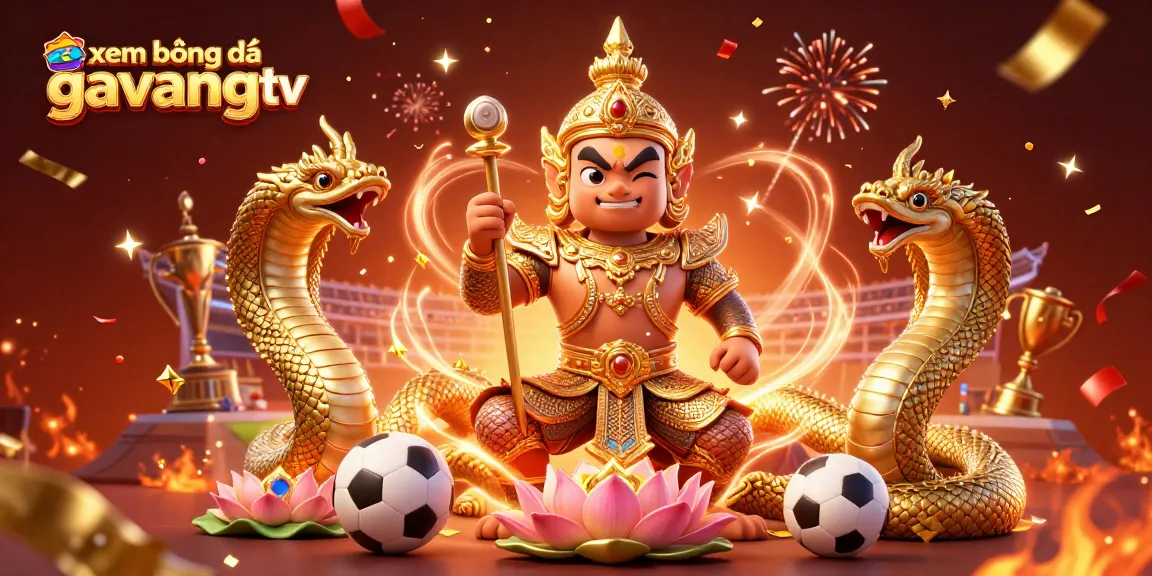 Xem bóng đá gavangtv with vibrant sports elements, featuring a guardian and Naga in action.