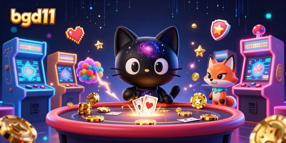 Join the fun at bgd11 with a cosmic black hole cat and nebula fox amidst casino excitement.