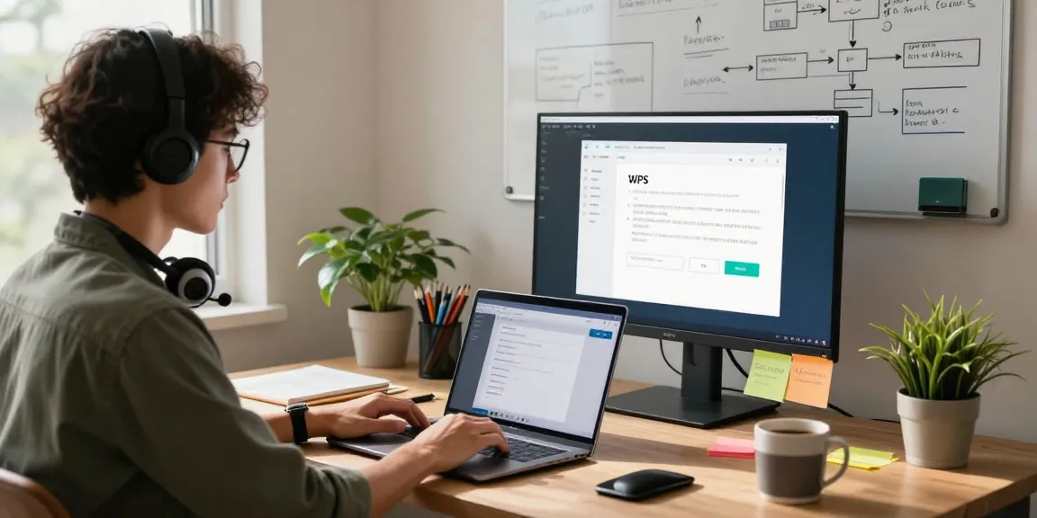 Stop scrolling! WPS Download process in modern home office setting, showcasing professional setup and productivity tools.