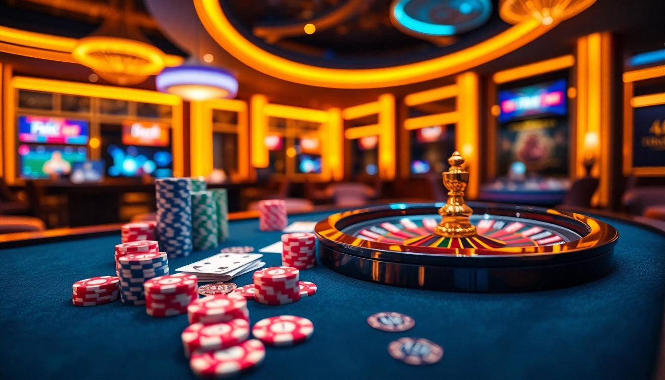 Experience the excitement of high-stakes gambling at https://nohu.photo/, featuring vibrant poker chips and roulette wheels.