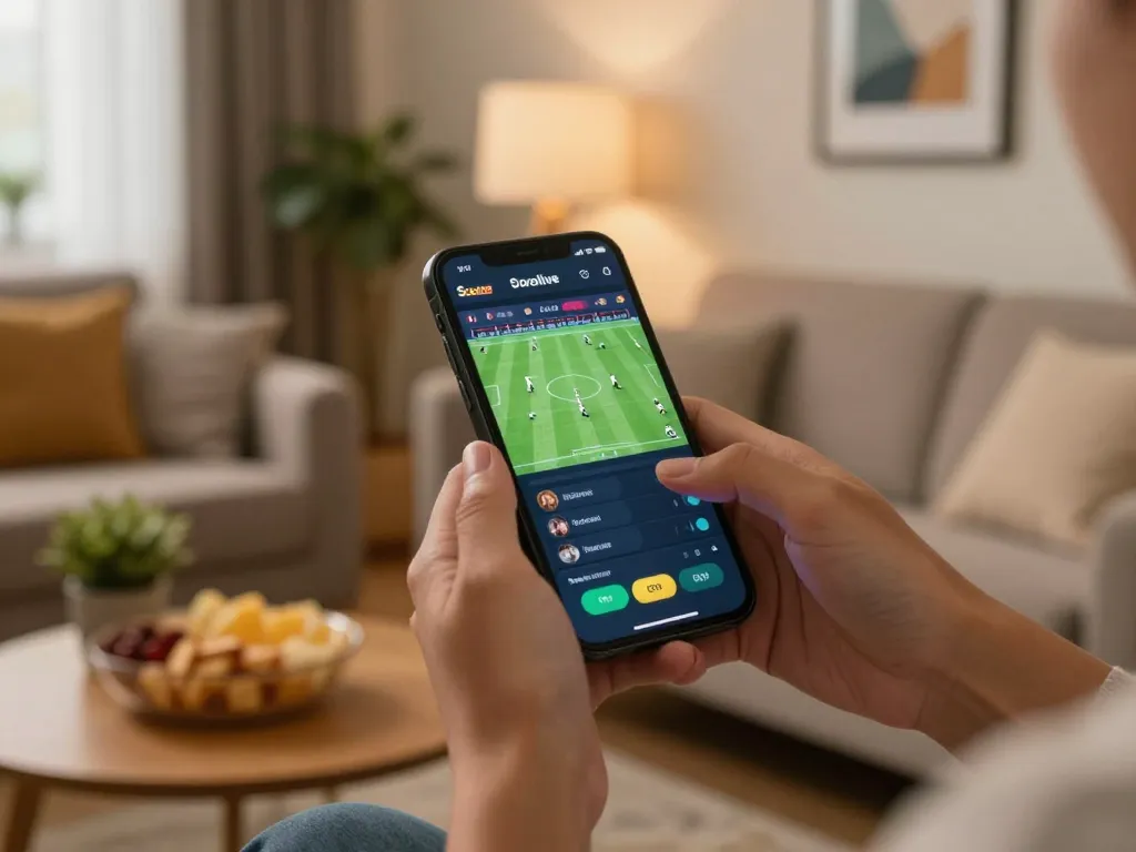 Socolive sports fans engaging with live betting on smartphone during football match