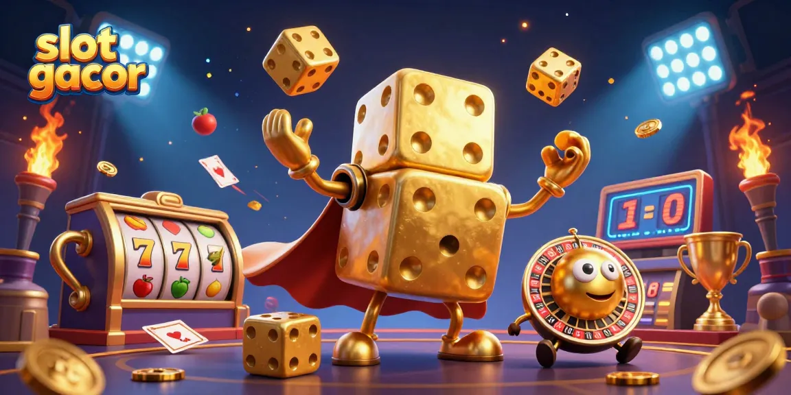 Slot gacor menampilkan gundukan dadu emas yang menghibur dengan elemen permainan lainnya yang menarik.