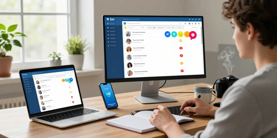 Engaging user utilizing Telegram Web Version on a modern desktop setup, highlighting productivity and connectivity.