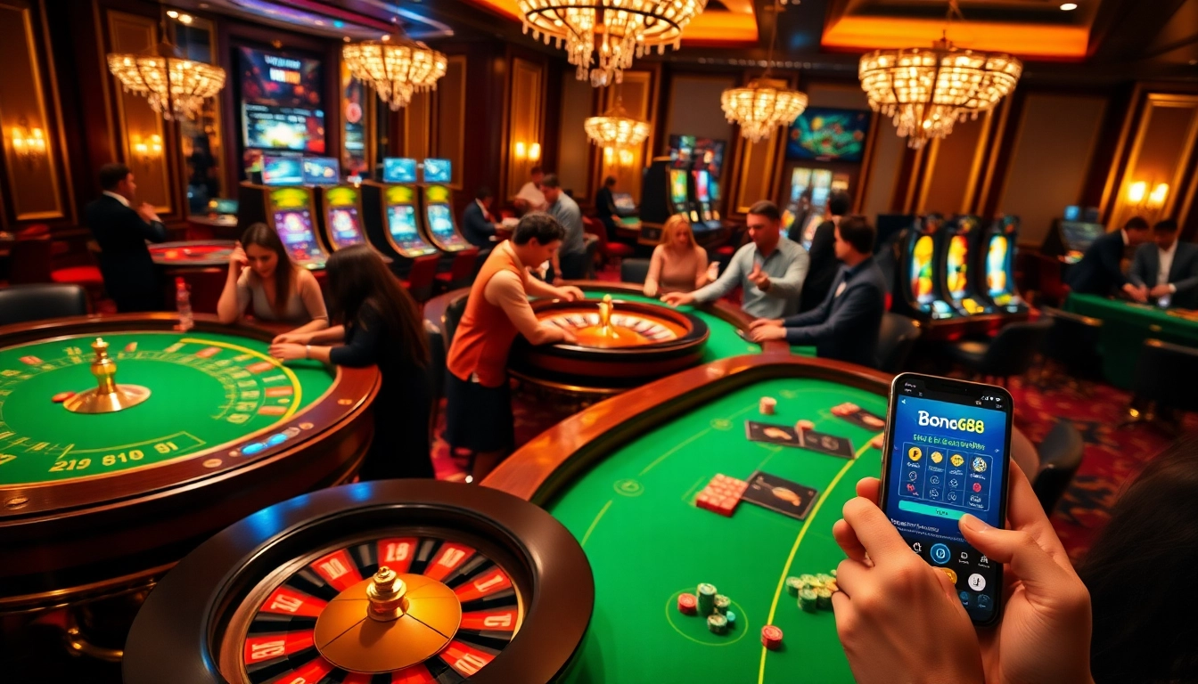 Engage in thrilling gambling experiences at Bong88 with vibrant casino elements and intense players.