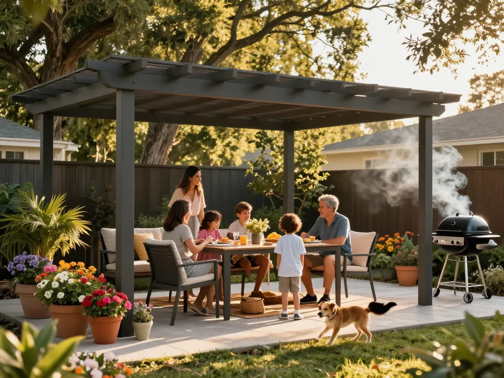 Family using the pergola configurator to design a dream outdoor living space.