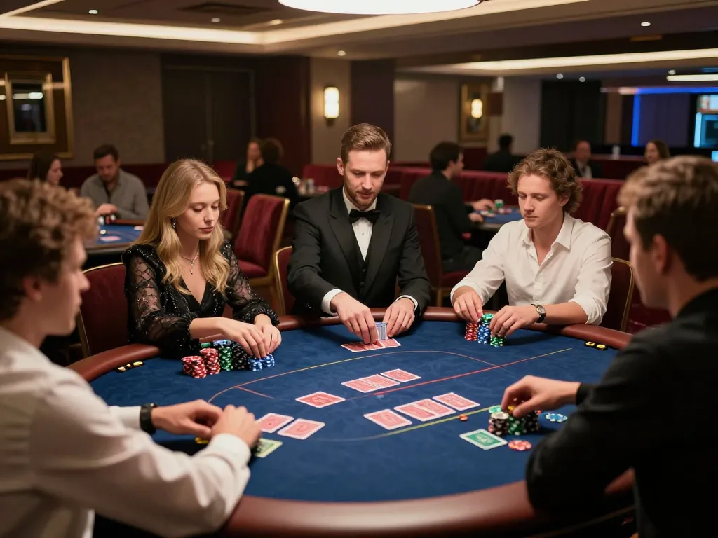 Players engaging in a thrilling poker game at a chic casino table, highlighting DA88 atmosphere