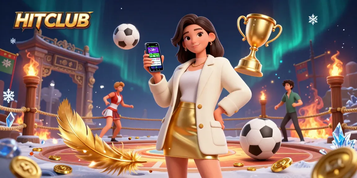 HITCLUB sports bettor engaging with a mobile app amidst a vibrant casino scene.