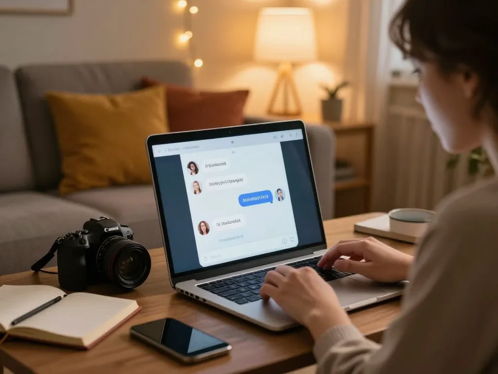 Engaging in sexting AI conversations in a cozy home environment.