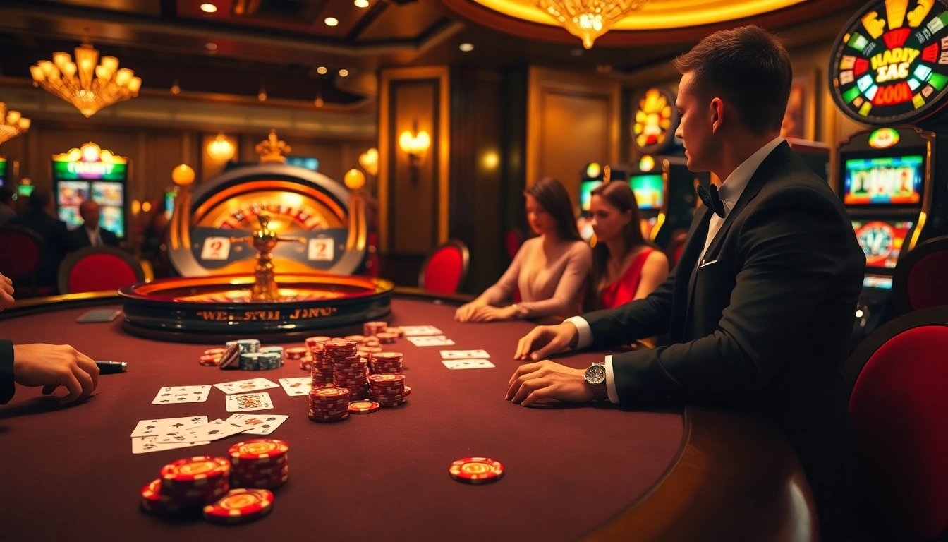 Experience the excitement of FIVE88 at a vibrant high-stakes poker table in a luxury casino.