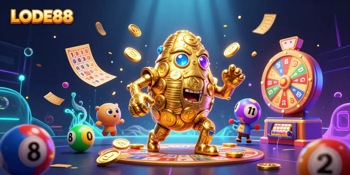 Experience thrilling gameplay at LODE88, where vibrant lottery balls and golden golems create excitement!