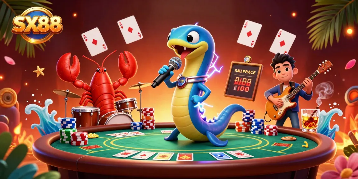 SX88 showcases a vibrant underwater casino scene with a DJ eel, backed by a lobster drummer and seahorse guitarist.